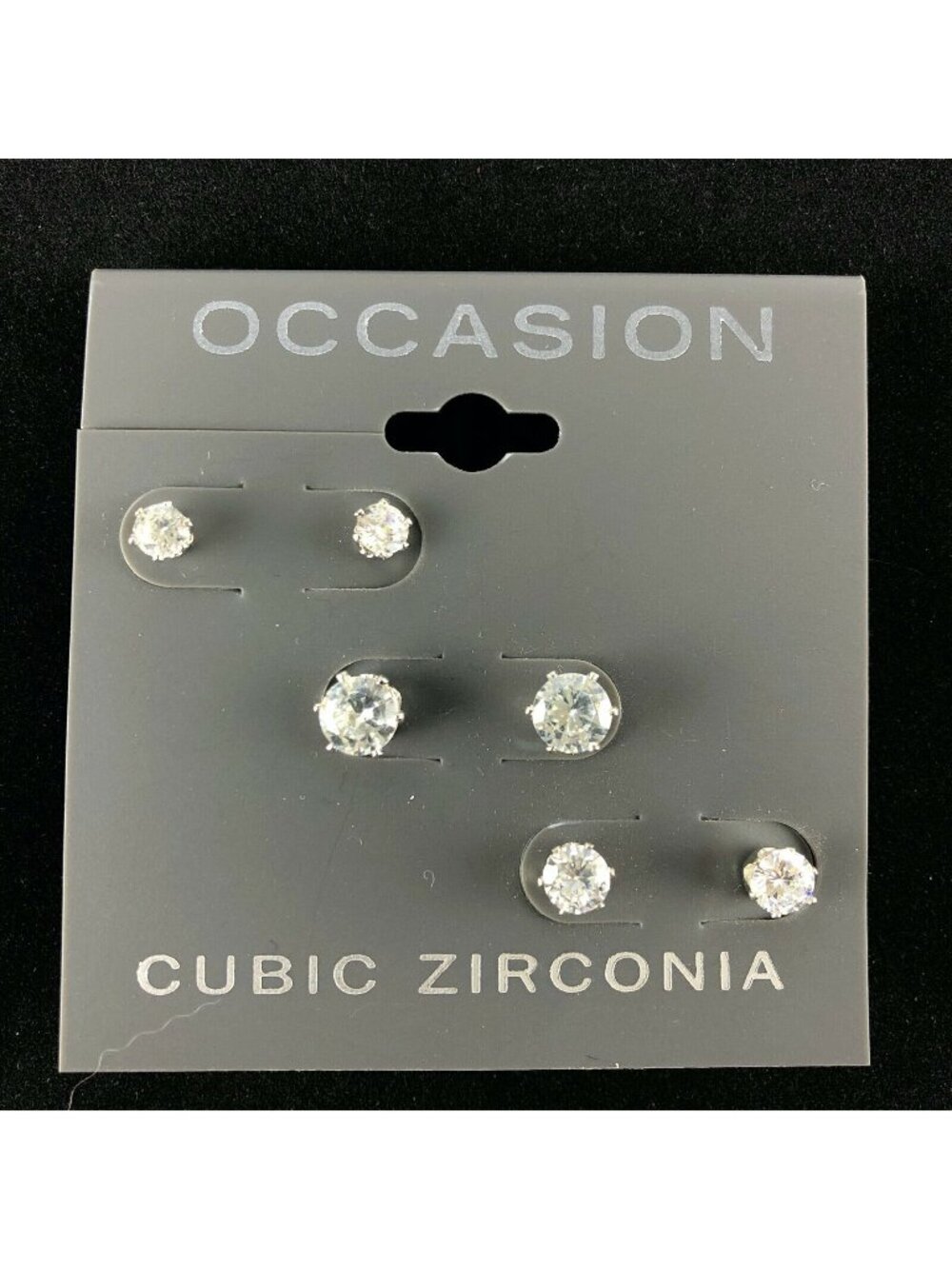 Kohl's Occasion Earrings 3 Pairs Cubic Zirconia 3/16" - 1/4" Silver-tone Studs